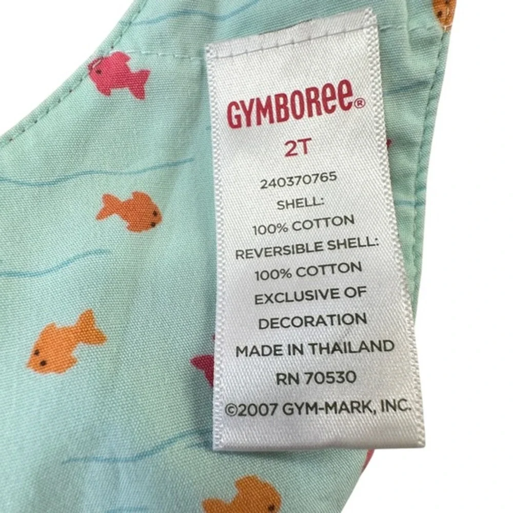 Gymboree 2T Reversible Pinafore Dress Coral Red Fish Floral Embroidery Cotton‎